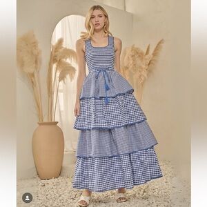 NWT Sugarlips Vanna Gingham Tiered Cotton Maxi Dress Sz M